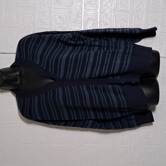 ALFANI Striped Button-Front Cardigan Sweater Large Navy - Picture 2 of 11